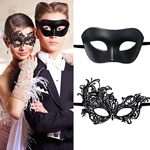 Cosysparks Máscara Veneciana Parejas,máscara de fiesta para Parejas Máscara para Veneciano Máscara de Encaje Negro Plástico mascara negra halloween mascara carnaval para Hombres Mujeres (2 Piezas) Cover