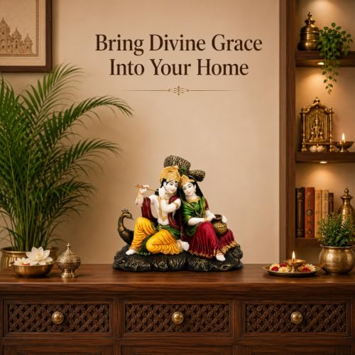 Image of ARMONIA Radha Krishna Murti 11.02 Inch | Premium Marble Dust Radha Krishna Idol with Peacock for Mandir,Home Decor & Office | Radhakrishna Statue Spiritual Gift for Wedding & Housewarming (Multicolor)