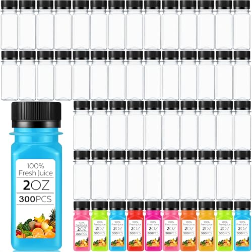 Image of Sliner 300 Pcs 2oz Clear Plastic Bottles Mini Juice Bottle with Screw Lid Small Empty Reusable Liquid Vial Freezer Beverage Container Leak Proof for Juice Milk Water