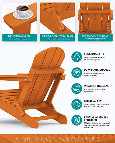 Serwall Folding Adirondack Chair Patio Chair Lawn Chairs Outdoor Chairs Adirondack Chairs Weather Resistant For Patio Deck Garden, Backyard Deck, Fire Pit & Lawn Furniture - Orange #TOP5
