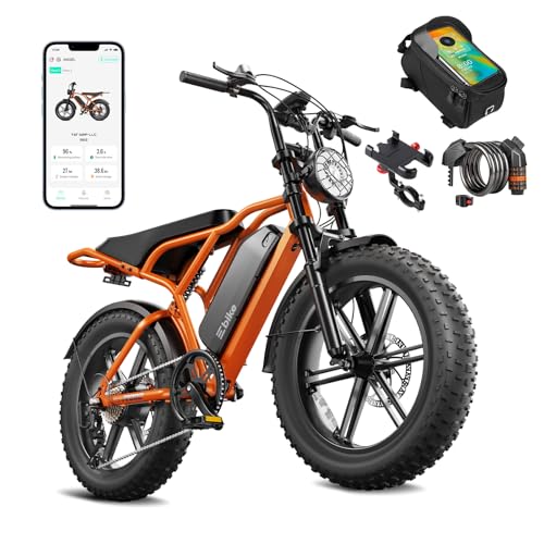 Image of TST Electric Bike for Adults, 1500W Peak Motor 60 Miles Fat Tire E Bike with 48V 15Ah Removable Battery 20 inch Electric Bike with Dual Suspension, Orange, RS