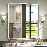 GOLOMO 36x36 Square Silver Bathroom Mirror, Silver Metal Framed Mirror, Rounded Rectangle Bathroom Vanity Mirror, Anti-Rust, Shatterproof