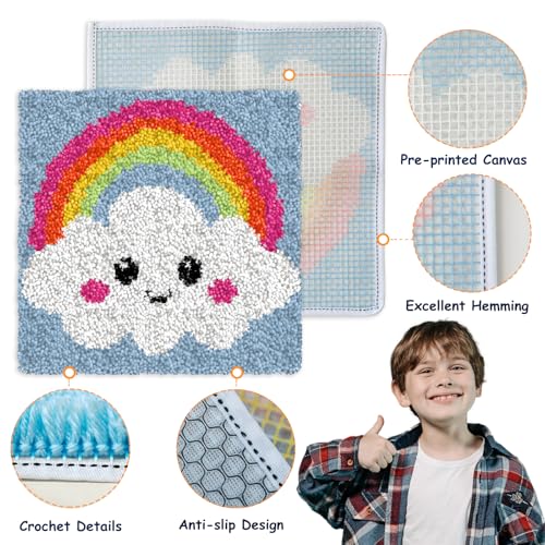 Image of Latch Hook Kits for Kids Adults 2025 New DIY Rug Tapestry Kits with Printed Canvas Embroidery Kits Festival Gifts Home Decoration (11.8inch X 11.8inch,Rainbow)