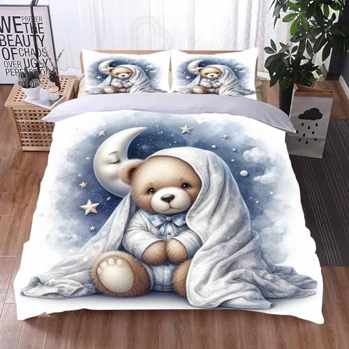 Qiqumax Bettwäsche 135x200 Cartoon Bär KinderBettwäsche 3D-Digitaldruck 100% Mikrofaser Cartoon Teddy Bär Tier Bettbezug Für Erwachsene Und Kinder (5,135 x 200 cm)