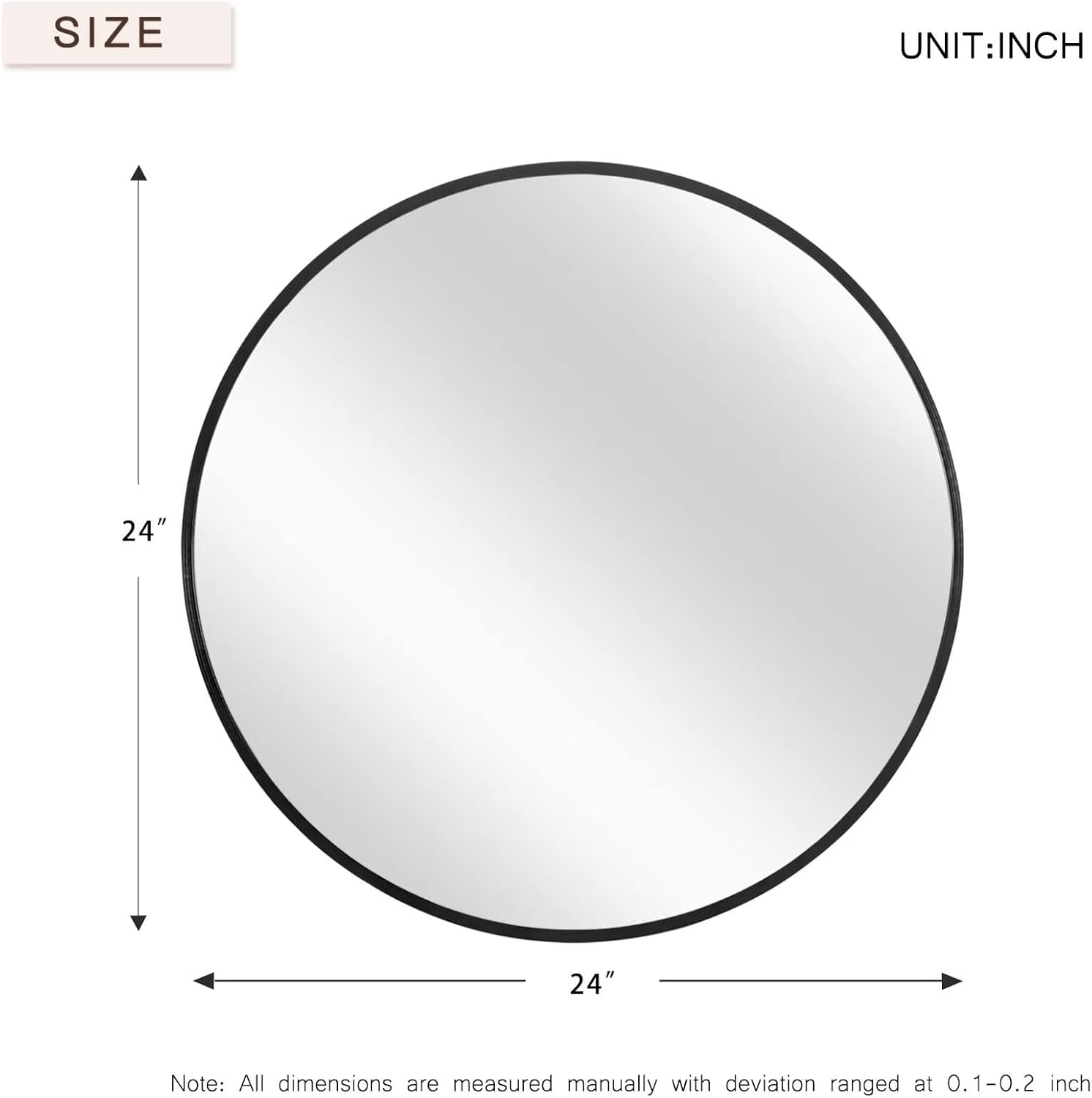 NeuType Round Mirror Circle Mirror 24 Inch Aluminum Alloy Frame Wall Mirror Large Vanity Hanging Decorative Mirrors for Entryway, Bathroom, Bedroom, Living Room, Black
