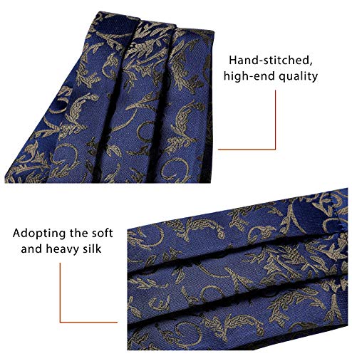 HISDERN Cravat dla mężczyzn jedwabny paisley męski krawat i poszetka zestaw w kropki Ascot krawat i chusteczka na wesele Boże Narodzenie, A2 - granatowy, Rozmiar uniwersalny
