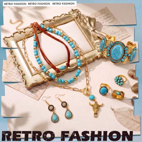 Image of Ecally Western Turquoise Jewelry Set for Women
