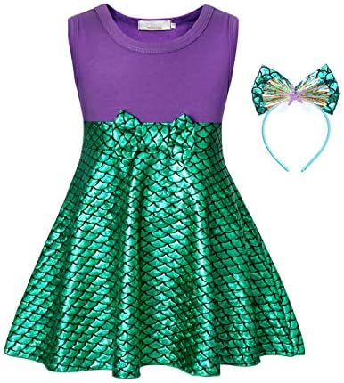 COTRIOLittle Mermaid Dress Toddler Girls Princess Dresses Outfits Halloween Costume Dress up with Ears Headband
