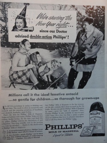 Phillips Milk of Magnesia, 40's B&W Illustration/Painting, Print Ad. 10 1/2"x 14"