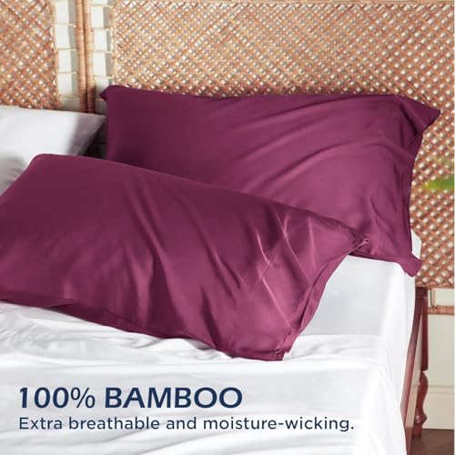 Image of Mush Bamboo Pillow Cover Set of 2 | 400 TC | 100% Bamboo Pillow Cover for Hair & Skin | Breathable, Silky Soft & Envelope Pillowcases for Hot Sleepers & Night Sweats | 17 inchx 27 inch (Crimson Wine, King)