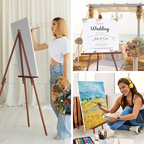 Xvmeimym Wooden Art Easel Stand - 63" Portable Tripod Wood Artist Easel - Adjustable Floor Poster Stand For Painting, Display Show, Wedding - Brown #TOP6