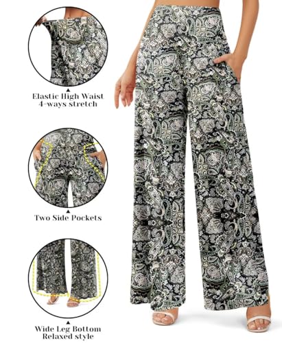 JZC Women's Palazzo Lounge Pants Casual Wide Leg Pants High Waist Flowy Toursers with Pockets