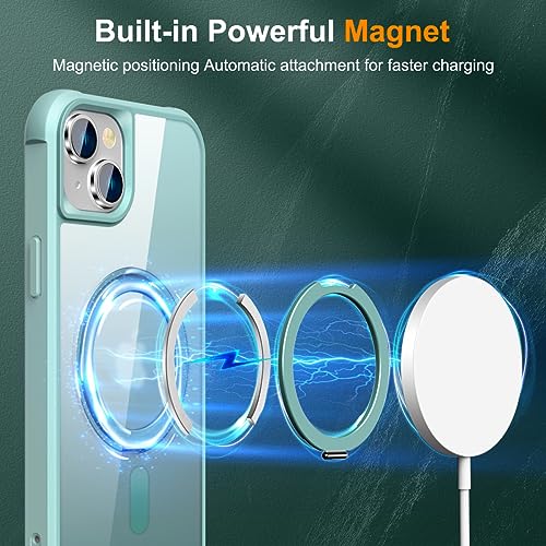 Image of Compatible with iPhone 13 /14 Case with Stand 6.1 inch,Green | Matte Translucent Phone Case for iPhone 13 /14,360 Magnetic Ring Stand,Compatible Mag-Safe,Military Grade Protection