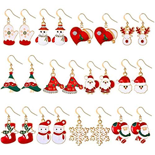 Preisvergleich Produktbild 12 Paar Weihnachten Tropfen Baumeln Ohrringe,Weihnachtsschmuck Ohrringe Set,Weihnachtsohrringe Damen,Kreativ Weihnachten Ohrringe Weihnachten Dekoration,Schneeflocke Weihnachtsmann Ohrring.
