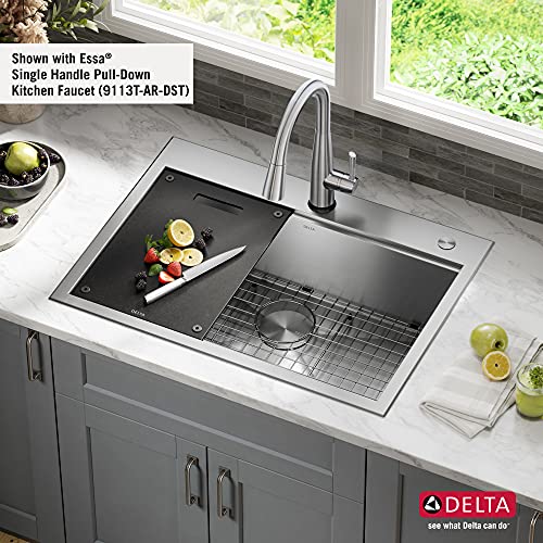DELTA-FAUCET-Rivet-30-Inch-Workstation-Kitchen-Sink-Drop-In-Top-Mount-16-Gauge-Stainless-Steel-Single-Bowl-with-WorkFlow-Ledge-and-Chefs-Kit-of-5-Accessories-95A931-30S-SS DELTA FAUCET Rivet 30 Inch Workstation Kitchen Sink Drop In Top Mount 16 Gauge Stainless Steel Single Bowl with WorkFlow Ledge and Chefs Kit of 5 Accessories 95A931 30S SS