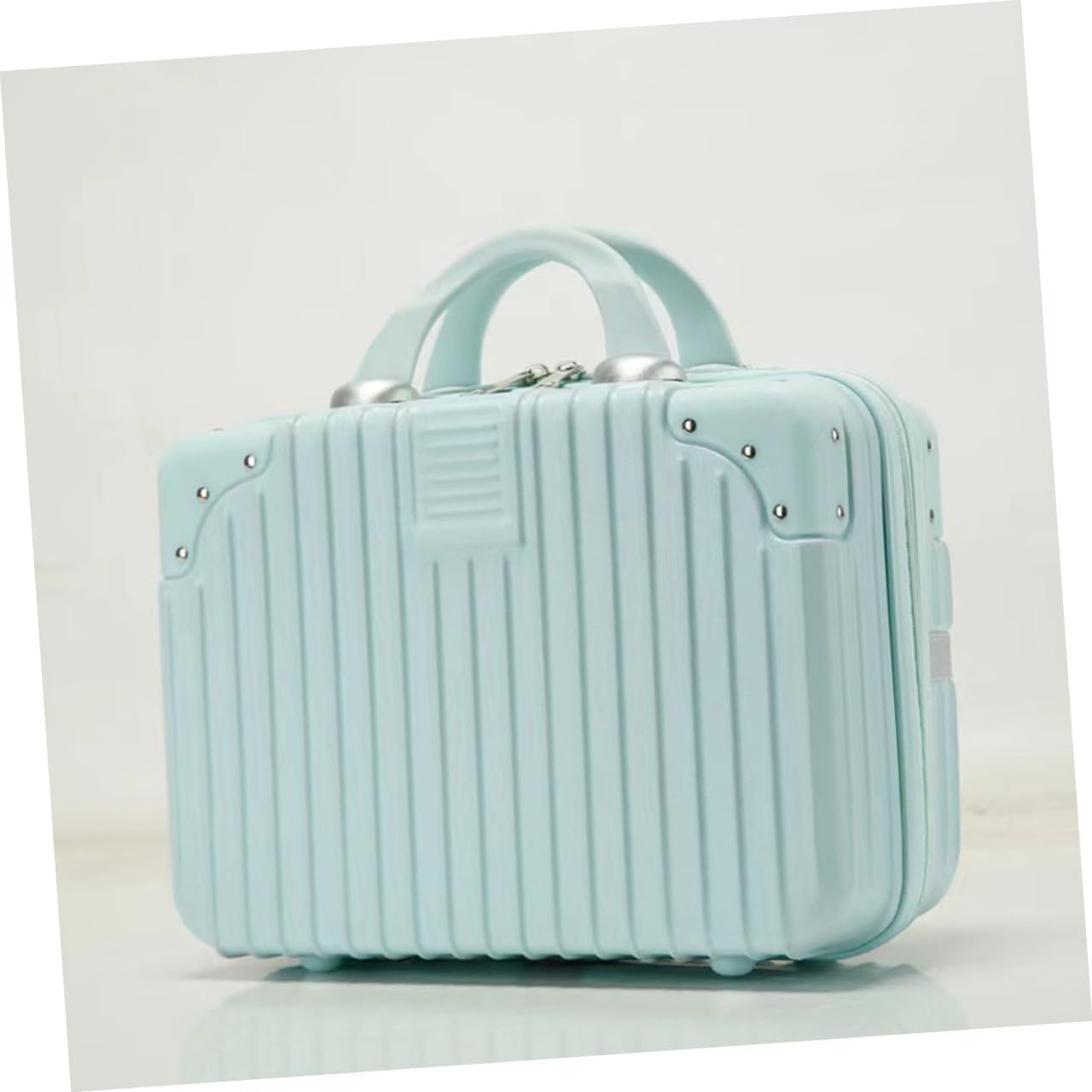Large Capacity Makeup Organizer Train Case with Mint Green Hard Shell, Spacious Cosmetic Storage Suitcase for Travel and Home Use, Organized Makeup Box with Handle and Compartments