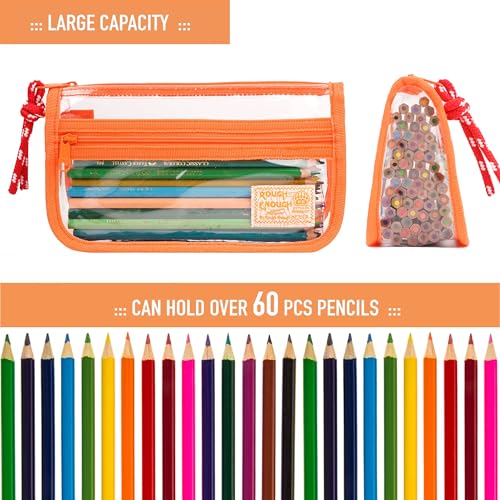 Image of Rough Enough Clear Pencil Case for School, 60+ Pencils Capacity, Orange