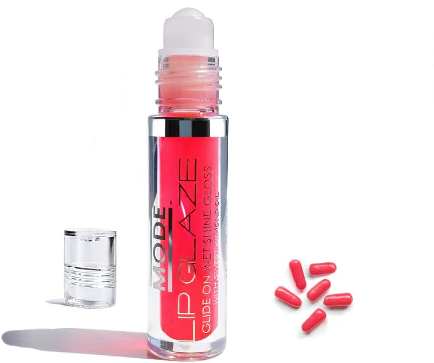 MODE Lip Glaze Flavored Lip Gloss RED HOT CINNAMON Flavor Roll On Sweet Wet Delicious Nourishing Shine, Hydrating Moisturizing Natural Skincare Fruit Oils