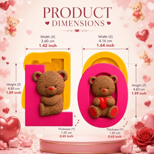 Toni Crafty Teddy Bear Silicone Mold Set with LOVE Letters, Bear Chocolate Mold for Candy, Fondant, Soap, Resin, Wax, Valentine Heart Mold for Valentine's Day Treats and Crafts by Toni Crafty - Used condition - Image 2