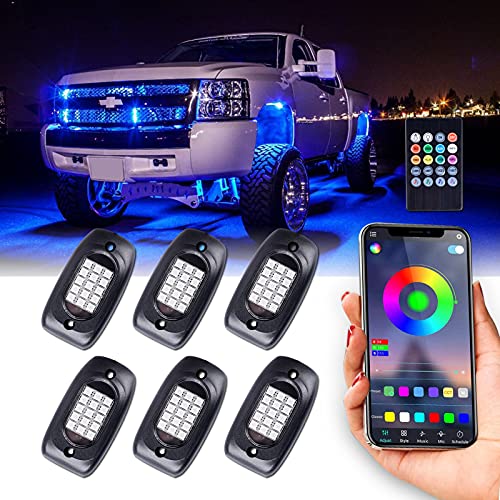 Morefulls RGB LED Rock Lights, 90 LEDs Multicolor Neon Underglow Waterproof Music Mode with APP& Remote Control for Jeep Off Road Truck Under Car Outside ATV SUV Motorcycle(6 Pods