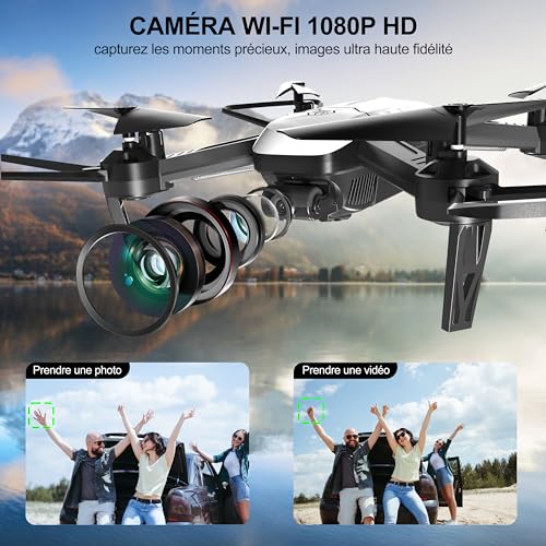 Wipkviey T6 Drohne mit Kamera 1080P, FPV WiFi Drone für Anfänger, RC Quadrocopter mit 2 Akkus, Schwerkraft-Erkennung, Flip Mode, Ein-Tasten-Start, Headless Mode Mädchen/Jungen Spielzeug, C0