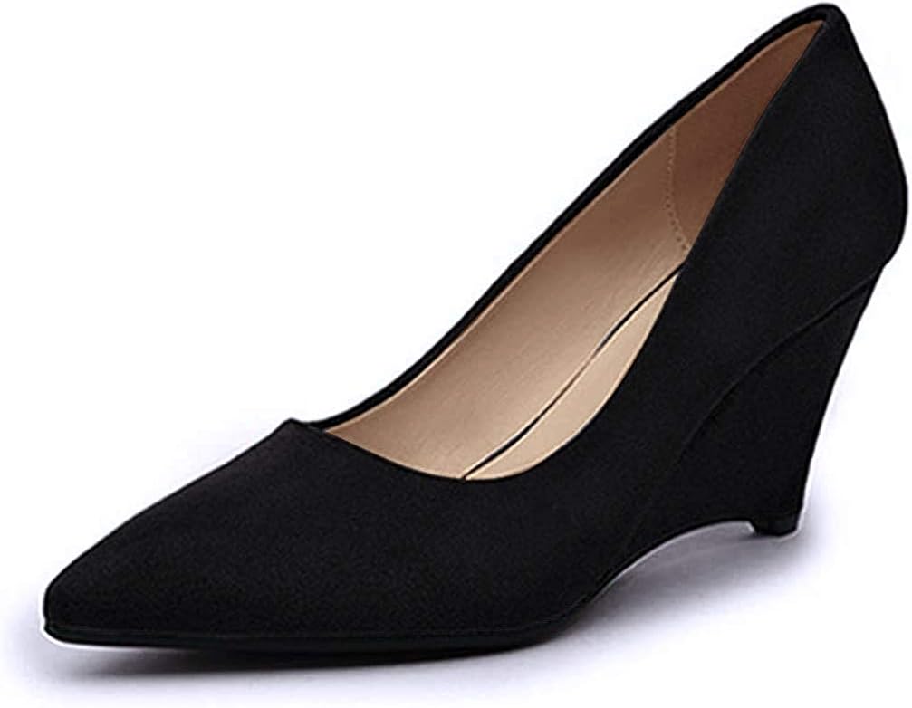 ムリョシューズ ポインテッドトゥ ウェッジソール パンプス レディース 靴 ハイヒール 大きいサイズ 痛くない グレー 黒 結婚式 フォーマル 低反発 ディスカウント 赤 パーティー スエード 歩きやすい