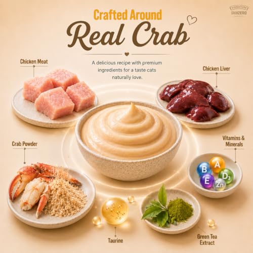 Image of Grain Zero Creamy Lickable Cat Treats (75g x 5 Pouches) Total 375g | Crab | Promotes Hydration | No Artificial Preservatives | Best for Training & Bonding | for Kitten & Adult