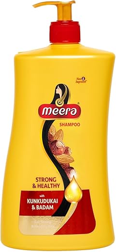 Meera Strong and Healthy Shampoo, With Goodness of Kunkudukai & Badam,Gives Soft & Smooth Hair, For Men and Women,Paraben Free, 1L