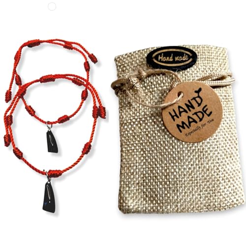 Pulsera de la Suerte Hilo Rojo con Colgante Higa Negra, Mano | Chapado en Plata de Ley Buena Suerte y Protección. Regalo Original Amistad (Higa Negra Plata. 2Unds)