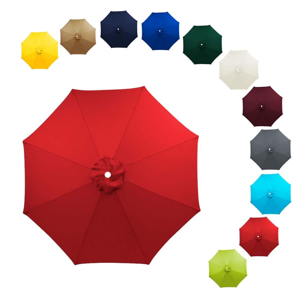 ALDNMBR 6.5ft 7.5ft 9ft 10ft Patio Umbrella Replacement Canopy, 6 Ribs 8 Ribs Double Layer Polyester Top, Waterproof Uv Block Outdoor Garden Parasol Cover Red 8Ribs-270cm/9FT