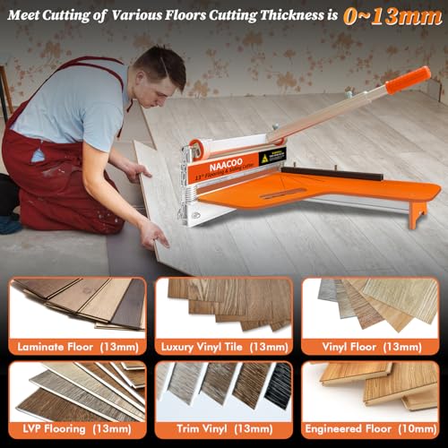 Laminate/Vinyl Floor Cutter with Extra Blade for Work Efficiently,13“ Vinyl Plank Cutter with Wheel - Just 1 Step Meet Angle&Length Cutting, Flooring Tools-Cuts LVP, Engineer Wood, VCT, SPC, WPC.