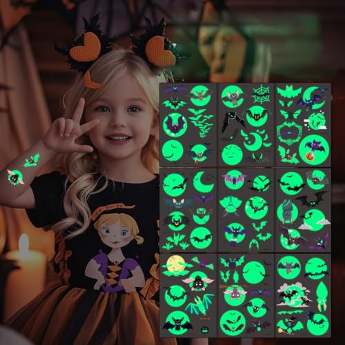 Ponko 夜光 タトゥーシール ハロウィン 10枚セット 蛍光 防水   キッズ 仮装 おしゃれ かわいい バット 蜘蛛の巣 ジャックオーランタン パーティー フェス 音楽祭