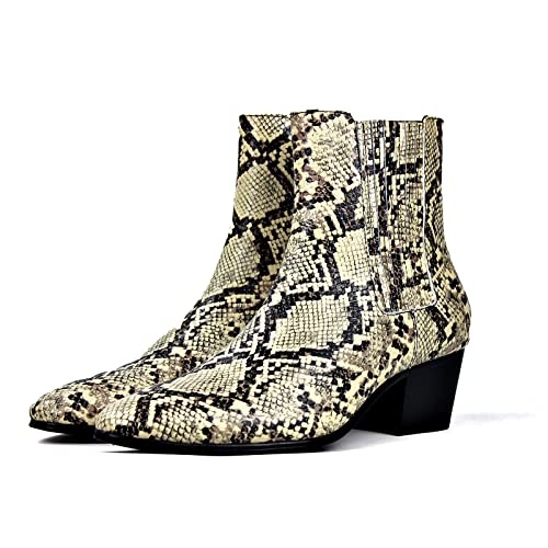 OSSTONE Men Chelsea Ankle Boots Leather Snake Print Chukka Boots Calfskin Casual Heel Retro Dress Boots JY056-US-R