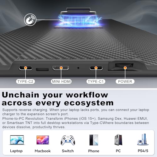Image of domyfan 16.1 inch Laptop Screen Extender, 360 Rotating Detachable Stand /VESA Support, FHD 1200P IPS Portable Monitor, Plug & Play with HDMI /USB-A /Type-C, Compatible Win /Mac /Android