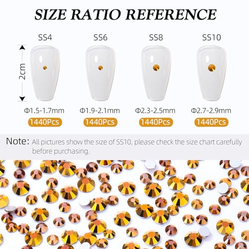 Image of Gold Flatback Rhinestones, Glass Rhinestones for Nail Art and Craft, Glue Fix, Loose Crystal Gemstones(Gold, SS4, 1440pcs, 1.5-1.7mm)