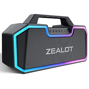 ZEALOT Bluetooth Speaker, 80W Speaker with Dual Paring,Speakers Bluetooth Wireless,IPX7 Waterproof Speaker with 14,400MAh Big Battery,40H Playtime,Stereo,Party, Beach Portable Speaker(Dark Black)