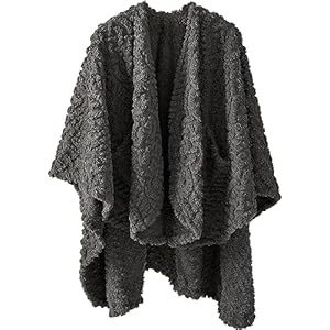Royoliving Fuzzy Sherpa Wearable Fleece Blanket with Pockets for Adults, Ultra Soft Plush Shawl TV Throw Blankets (Grey, 58”*64”)