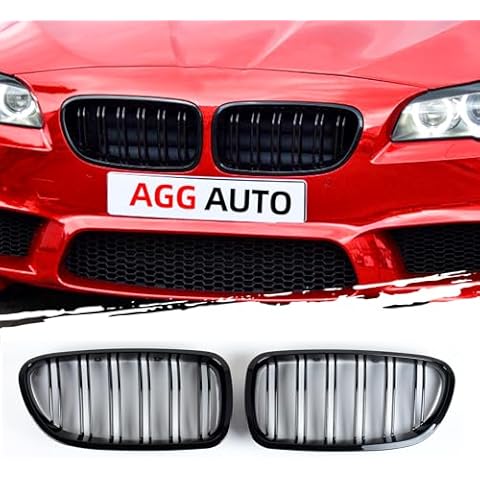 AggAuto Front Kidney Grille Glossy Black Double Slats Compatible With BMW F10/F11 5 Series 2010-2016 2011-2016 Cover