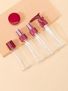 مجموعة زجاجات سفر لمستحضرات التجميل مكونة من 5 عبوات شفافة متعددة المقاسات مع شنطة أدوات الزينة للسوائل وجل الاستحمام والشامبو والمكياج - متعددة الألوان