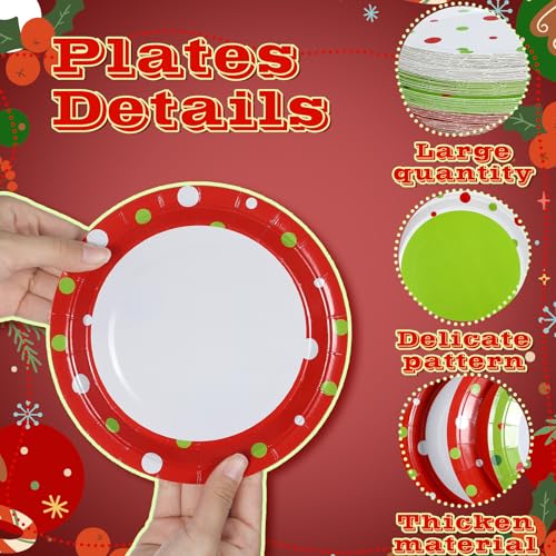 Image of Fourluoo 96 Pcs Christmas Paper Plates Lime Green and Red Disposable Dinner Plates for Xmas Party Table Supplies