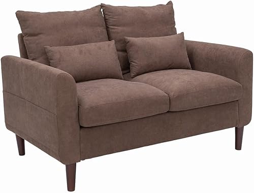 Miniatura 3 de Panana 2 sofás Setaer, sofá biplaza, brazos curvados con bolsillos laterales de almacenamiento, sofá de tela de lino marrón (marrón, 2 plazas)