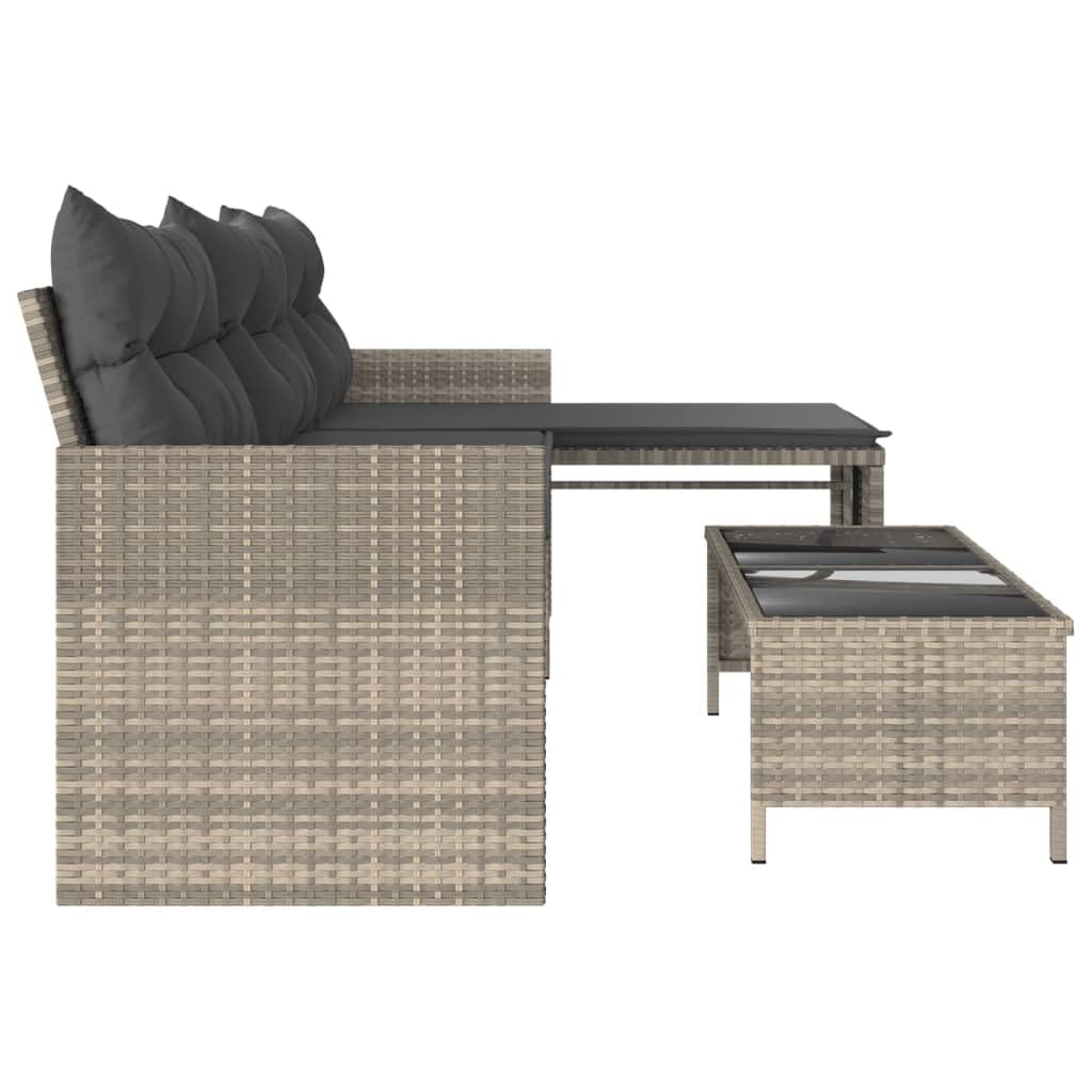 vidaXL Narożnik ogrodowy z poduszkami i stolikiem, rattan PE, szary, sofa do ogrodu, meble ogrodowe, kanapa ogrodowa, siedzisko ogrodowe