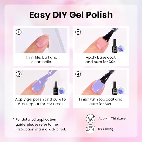 Image of beetles Purple Gel Polish Set - Floral Reverie Collection, Purple Pink Summer Colors Gel Trendy Colors Soak Off LED Nail Gel Manicure Kit for DIY at Home Salon