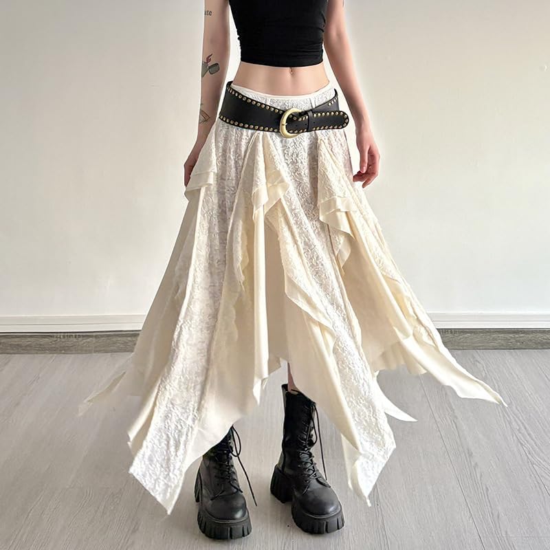 Women’s Vintage Layered Flowy Maxi Skirt Renaissance Irregular High Waist Skirts Ruffled Asymmetrical Summer Long Skirt - Image 4