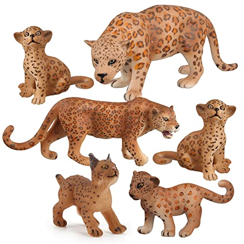 SAIEMNOOET Realistic Leopard Figures Toy Set 6PCS Tiger Model Cheetah Toys Panther Figurine Forest Wild Life Animal Figurines for Kids Toddlers Children Christmas Birthday Gifts