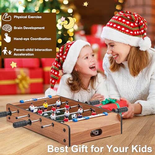 HOMASIS Mini Tischkicker Kinder, Kickertisch inkl. 2 Kickerbälle & 4 Spielstangen, Tischfußball mit Griff & Anzeigetafel, Fußballtisch Holz-Optik für Kinder & Erwachsene 51 x 30,5 x 9 cm – Bild 7