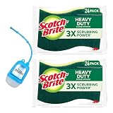 Scotch Brite Heavy Duty Scrub Sponges, 24-Pack – Cleaning Sponge, Kitchen Sponges and Scrubbers for Tough Cleaning, Gentle On Surfaces, with Hand Sanitizer Dispenser [Pack of 2]