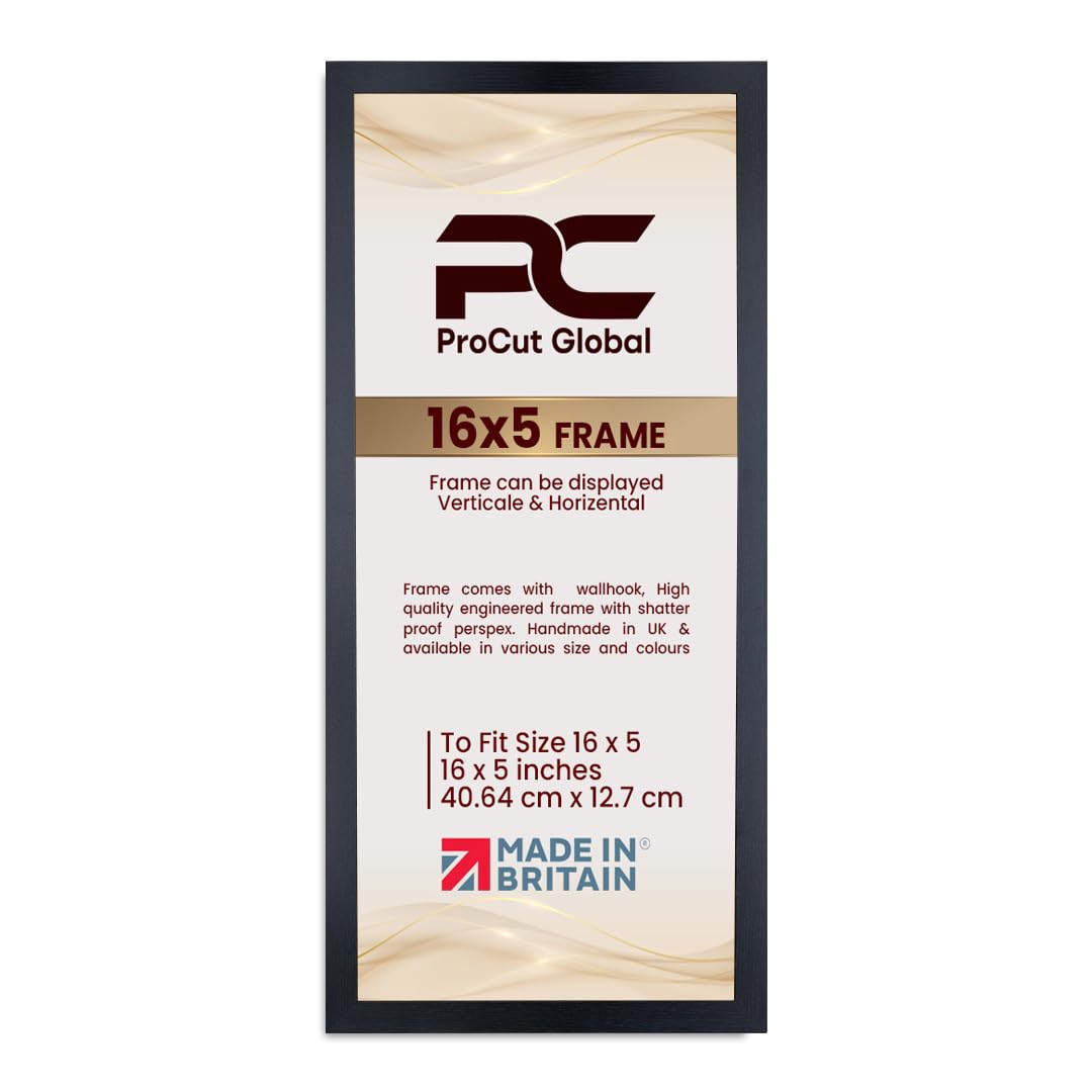 Procut Global 16X5 Black Picture Frames - Modern Wooden Photo Frame with Shatterproof Perspex for Wall or Tabletop - Perfect for Posters, Certificates, Prints - Sizes & Colors Available