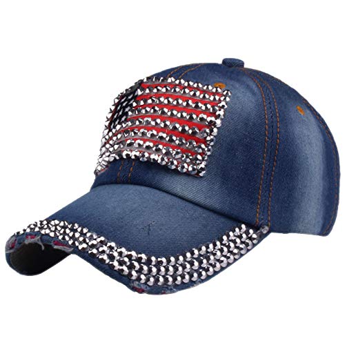 Image of USA Flag Bling Baseball Cap Cowboy Hip-Hop Baseball Cap Adjustable Size