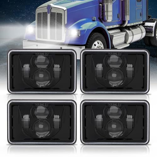 Image of 4Pcs 4x6 Led Headlights DOT Approved Peterbilt 379 Headlights Compatible With H4656 H4651 H4652 H4666 H6545 Headlight Replacement for Freightliner Kenworth Oldsmobile Cutlass Trucks
